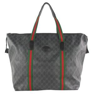 Gucci Sherry Monogram Web Travel Black Coated Canvas Tote Bag-15.5L"x 8W"x15H"
